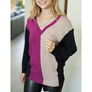 White Birch Criss Cross Color Block Top